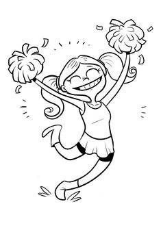 a cartoon girl jumping up into the air with her arms in the air, while holding onto