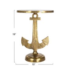 an anchor on a stand with measurements for the top and bottom part of it,