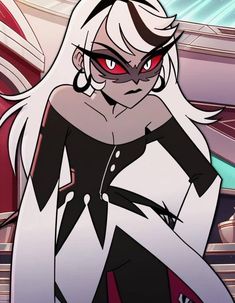 an anime character with white hair and red eyes