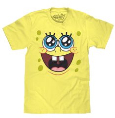 I'm Ready! It wasn't easy to get SpongeBob to pose for this graphic tee, but this sweet cartoon character scheduled us in right between his job at the Krusty Krab and his trip to Jellyfish Fields! Our team paid tribute to the iconic SpongeBob SquarePants series with a fun graphic tee featuring SpongeBob smiling. To ensure that this SpongeBob face t-shirt stands out - we've printed the graphic on a soft, banana cream cotton tee. 100% Cotton Soft Touch Tee Machine Wash Tumble Dry Regular Fit Prin Happy Spongebob, Spongebob Clothes, Lean Core, Spongebob Happy, Spongebob Shirt, Spongebob Faces, Cartoon Clothes, Spongebob Cartoon, Silly Clothes