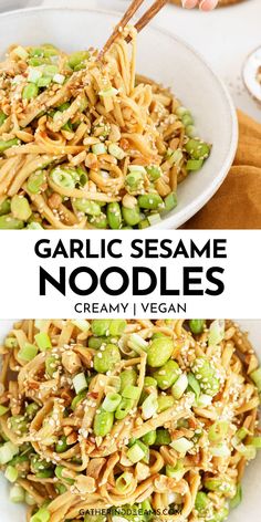 Garlic Sesame Noodles Healthy Sesame Noodles, Creamy Vegan Noodles, Dinner Recipes With Tahini, Sesame Noodle Bowl, Vegan Recipes Noodles, Food With Tahini, Creamy Sesame Sauce, Uses For Tahini Sauce, Sesame Sauce Noodles