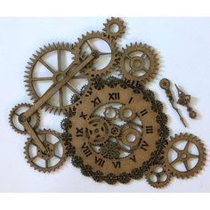 a clock made out of wood with gears