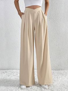 Sku CY-!153705 Material 7%Spandex , 50%-70% Polyester Style Loose , Wide Leg Feature Pleated , Solid Color Occasion Casual , Leisure Fashion Seasons Spring , Summer , Autumn Type Pants , Trousers Color PINK,GRAY,BLACK,APRICOT,LIGHT BLUE Size S,M,L,XL Please consult the size chart we provide for this item's measurements to help you decide which size to buy.Please note: There may be 1-3cm differ due to manual measurement. CMINCH Waist Hips Bottom Length S 68 118 111 M 72 122 112 L 78 128 113.5 XL 84 134 115 Commuter Style, Dirndl Outfit, Business Attire Women, Trouser Design, Bandeau Tops, Rock Outfit, Pants Women Fashion, Solid Color Pants, Casual Wide Leg Pants