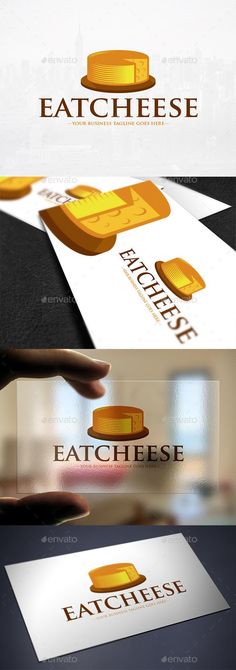 the logo for eat cheese is shown in three different colors and sizes, including gold