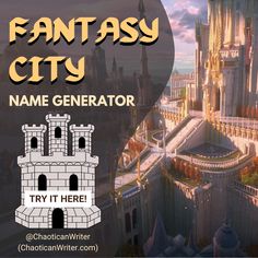 the name generator for fantasy city is shown in front of an image of a castle