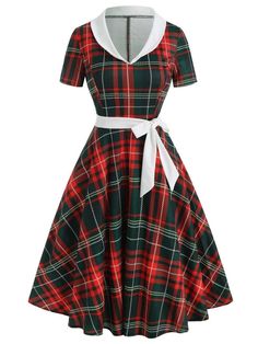 Red 1950s Plaid Bow Swing Dress – Retro Stage - Chic Vintage Dresses and Accessories Vintage Dresses Cheap, Retro Stage, Vintage Shawl, Vintage Dress 60s, Christmas Dress Women, Vintage Shawls, Country Dresses, Dapper Day, Feminine Chic