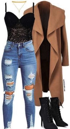 Camel Coat, Denim Overalls, Teen Fashion Outfits, Outfits Casuales, Cute Casual Outfits, Ripped Jeans, Look Fashion