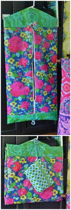 three different pictures of colorful fabric with flowers on them, one is green and the other is pink