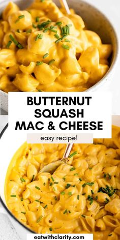 butternut squash mac and cheese in a white bowl