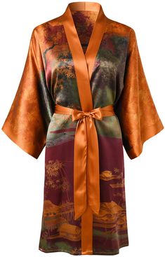 PRICES MAY VARY. 100% Silk, 16mm. Produced by China's top silk producers, the hometown of the world's silk. Kimono collar,sash tie closure, belt loops and inside ties.Tie closure. Side slits at hem. This robe is a classic colors and print artwork. Dry cleaning. One Size Fits Most. Fits up to 46" at chest & hip. 37.5" length. If you require a size larger than our size specification, this robe will not close. Luxurious 100% silk robe just like soft skin are the perfect choice for your wardrobe. Th Kimono Collar, Silk Kimono Robe, Printed Robe, Silk Robe, Print Artwork, Womens Kimono, Silk Brocade, Silk Kimono, African Culture