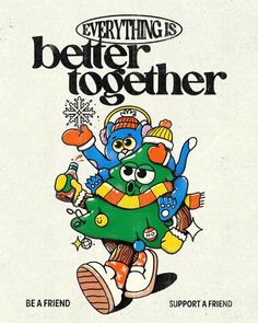 an advertisement for the be a friend campaign with a cartoon character holding a christmas tree