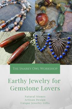 The Snarky Owl Workshop offers one-of-a-kind and limited-edition natural stone jewelry gifts for every budget and occasion, with fast shipping and professional service. Shop untreated, undyed semiprecious gemstones crafted into unique designs, or commission a custom piece for your special day.  https://snarkyowlworkshop.com Semi Precious Stone Jewelry, Stone Jewellery Designs, Brown Gemstone