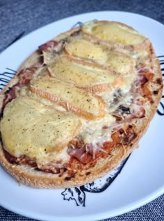 a pizza with cheese and meat is on a plate