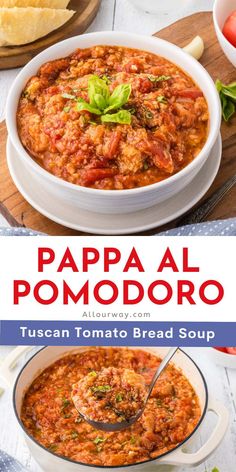 the recipe for pappa al pomodoro is shown in two different pictures