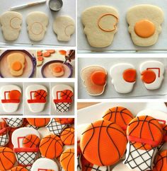 several pictures of decorated cookies with basketballs on them