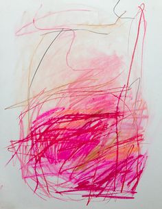 a drawing made with colored pencils on white paper, including pink and orange lines