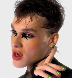 80s Men Makeup, Men Runway Makeup, 80s Punk Makeup Men, Rave Makeup Men, Metal Makeup Men