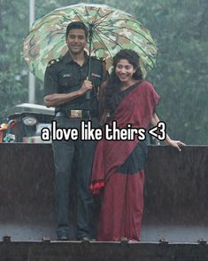 a man and woman standing under an umbrella in the rain with text that reads, a love like theirs = 3