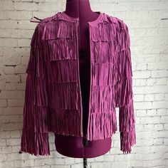 Prosper And Devine Size Medium Pink Magenta Leather Jacket All Over Fringe There Is Slight Staining At The Cuffs Leather Is In Excellent Condition Pit To Pit Is Approximately 19 Inches Festival, Concert, Fringe, Leather, Suede, Vintage Leather Jacket With Fringe, Pink Leather Jacket, Festival Concert, Magenta Pink, Pink Leather, Pink Purple, Leather Jacket, Jackets For Women, Jackets & Coats