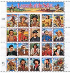 the stamps on this postage sheet are from the movie, legends of the west