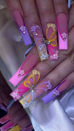 Pastel Nails Coffin, Nail Summer, Gel X Nails, 2022 Nails, X Nails, Purple Acrylic Nails, Cute Acrylic Nail Designs