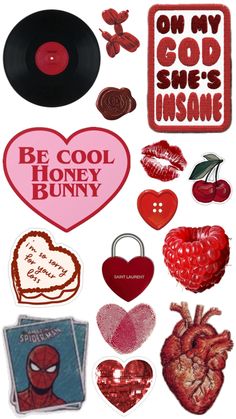 various stickers and magnets are arranged on a white surface with the words be cool honey bunny