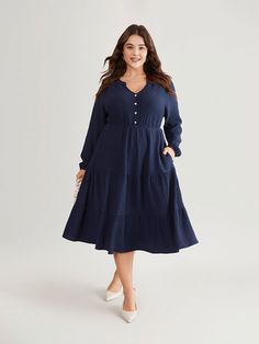 Shop Notched Button Detail Ruffle Layered Hem Dress at BloomChic. Plus Size Clothing & Plus Size Dresses. BloomChic is a digital-first fashion and lifestyle destination for modern women sizes 10-30. Layered Hem Dress, Trendy Dress, Sleeve Pattern, Modern Women, Style Office, Hem Dress, Lantern Sleeves, Sleeves Pattern, Trendy Dresses