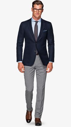 Blue Blazer Outfit Men, Blue Blazer Outfit, Terno Slim Fit, Grey Pants Men, Men's Business Outfits, Preppy Boys, Mens Blazer