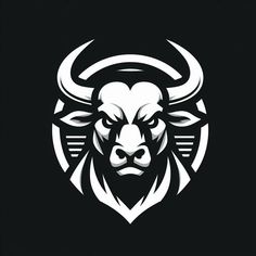 an animal's head with horns on a black background, suitable to be used as a logo