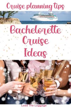 Cruise planning tips - Bachelorette cruise ideas by Load the luggage.  Top image is a cruise ship, bottom image is several women holding champagne flutes. Yacht Theme Bachelorette, Bachelorette On A Cruise, Cruise Themed Bachelorette Party, Bachelorette Party Cruise Ideas, Cruise Ship Bachelorette Party, Bachelorette Cruise Themes, Bachelorette Cruise Ideas