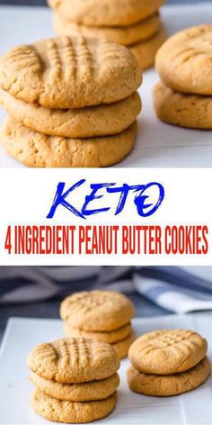 four ingredient peanut butter cookies stacked on top of each other