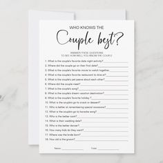 a question card with the words who knows the couple's best? on it