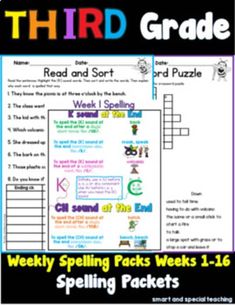 the third grade reading and spelling worksheet is shown in this set of posters