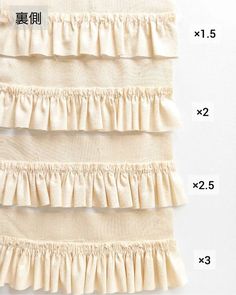 three tiered ruffles are shown with measurements