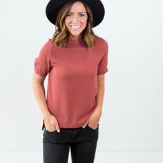 Sophie Top in Brick Babydoll Blouse, Rayon Top