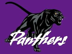 a black panther on a purple background with the word panther in white letters below it