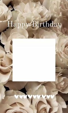 a bunch of white roses with the words happy birthday on it's bottom corner