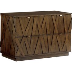 a wooden cabinet with geometric designs on it