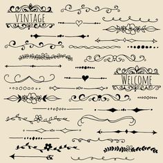 a set of decorative calligraphys in different styles and colors, with the word welcome written