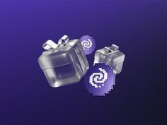 3D illustration of gift boxes with pixelated spiral tokens, symbolizing rewards. Facebook Icons, 3d Ideas, New Identity, Twitter Icon, 3d Visual, 3d Shapes