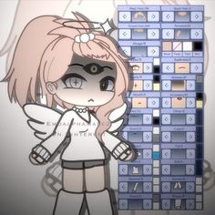 an anime character standing in front of a computer screen with the keyboard and numbers behind her