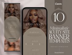 the front and back side of a mobile phone with an ad for lashes salon