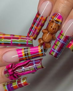 ★ San Diego Nail Artist ★ | Handpainted plaid nails with hand sculpted 3D teddy bears and bows for the holidays 🧸🎀 Inspo: @srorrim.mirrors @innerbloom.nails... | Instagram Candyland Nails, Innerbloom Nails, Gummy Bear Nails, Teddy Bear Nails, Corset Nails, Bears Nails, Plaid Nails, Nail Artist, Teddy Bears