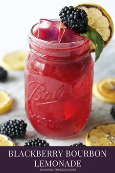 blackberry bourbon lemonade in a mason jar