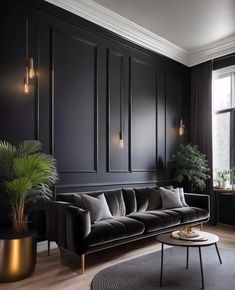 25 Deep & Dark Black Accent Walls in Living Room Ideas 6 Black And Silver Living Room, Black Sofa Set, Black Living Room Ideas, Room Design Inspiration, Silver Living Room, Black Brick Wall, Black Accent Walls, Gold Living Room, Black Living Room