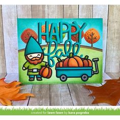 a happy fall card with a gnome and pumpkin