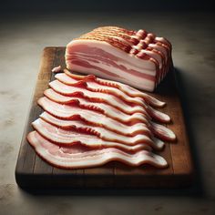 sliced bacon sitting on top of a wooden cutting board