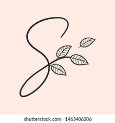 the letter s with leaves is shown in black on a light pink background, and it has