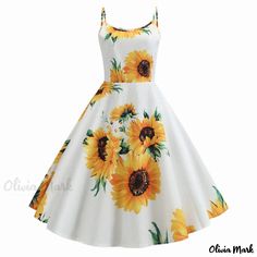 Olivia Mark - Sunflower Printed Spaghetti Strap Maxi Dress with a Flattering Fit Elegant Midi Skirt, Irregular Skirt, White Midi Skirt, A Line Maxi Dress, Spaghetti Strap Maxi Dress, Pencil Skirt White, Fitted Midi Dress, Half Skirt, Sunflower Print