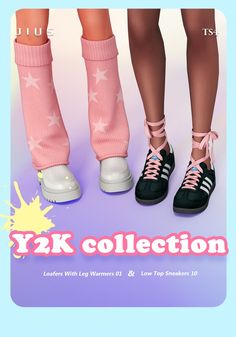 two pairs of shoes with pink socks on them and the words y2k collection